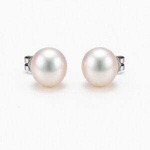 8.5mm Real Freshwater Pearl Stud Earrings 925 Silver + 18K White Gold Luxury